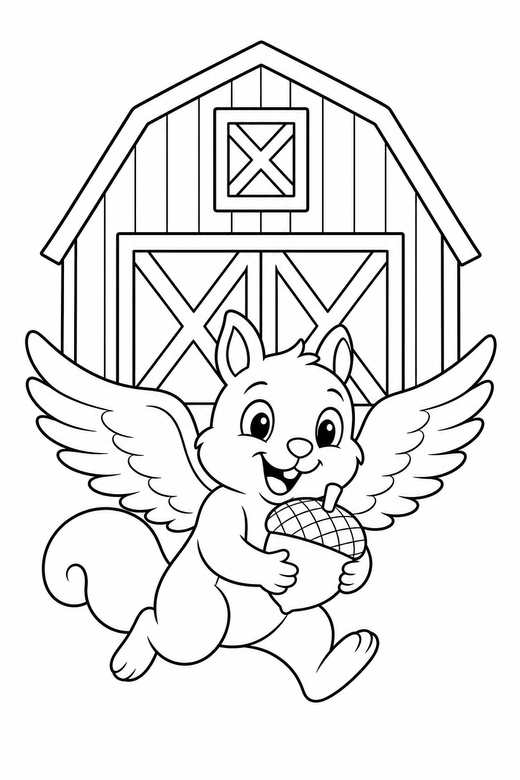 Squirrel running by the barn, color online