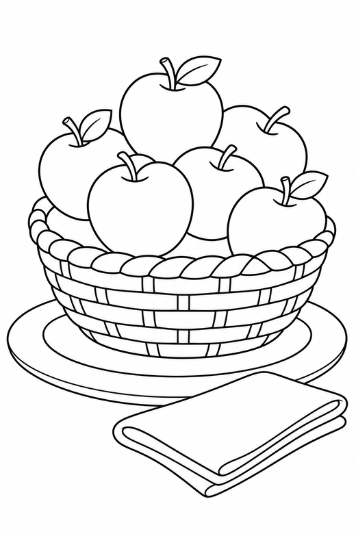 Apple basket on a plate with a napkin, color online