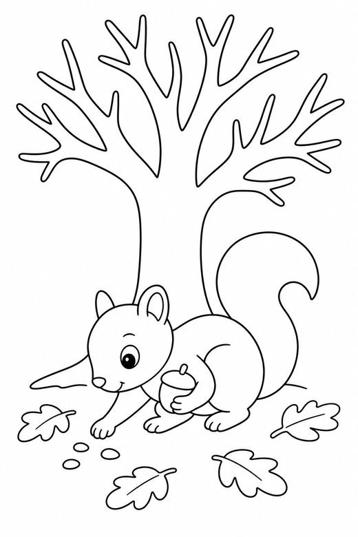 Squirrel pecking under a tree, color online