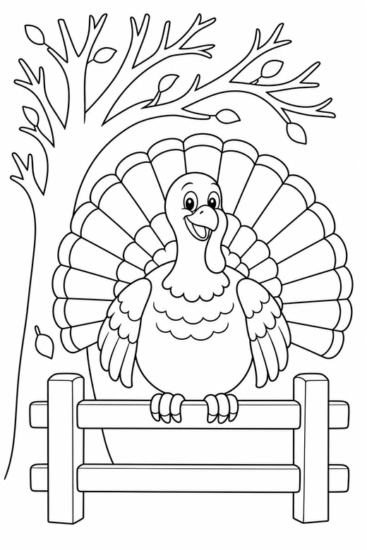 Large turkey perched under a tree, color online