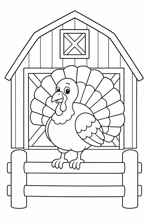 Turkey perched by the barn, color online