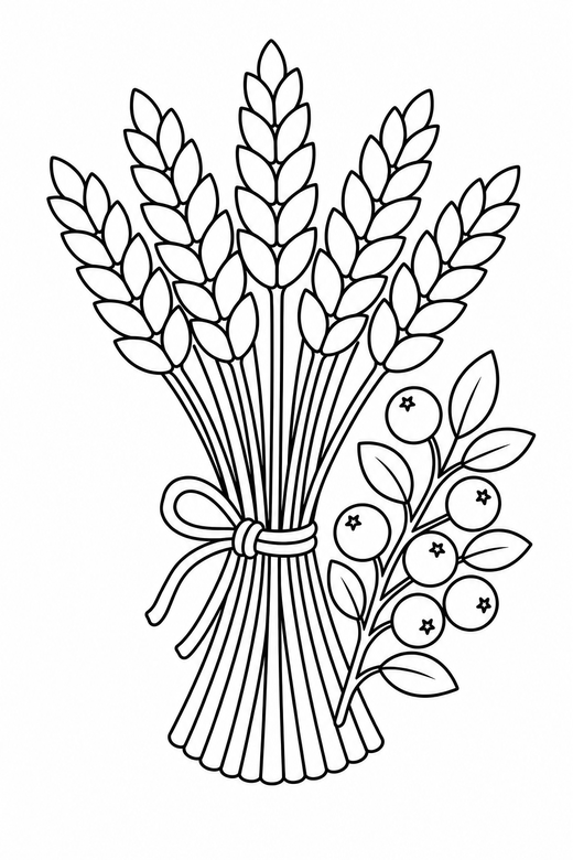 Wheat bundle seen from above with a sprig, color online
