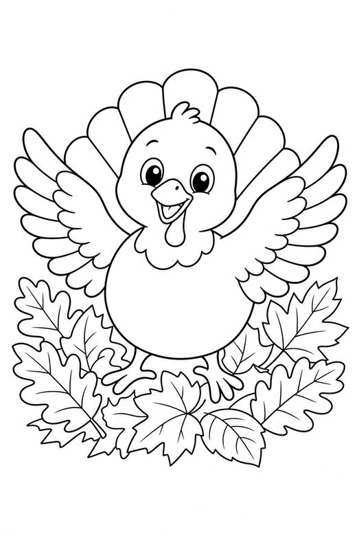 Turkey chick wings spread among leaves, color online
