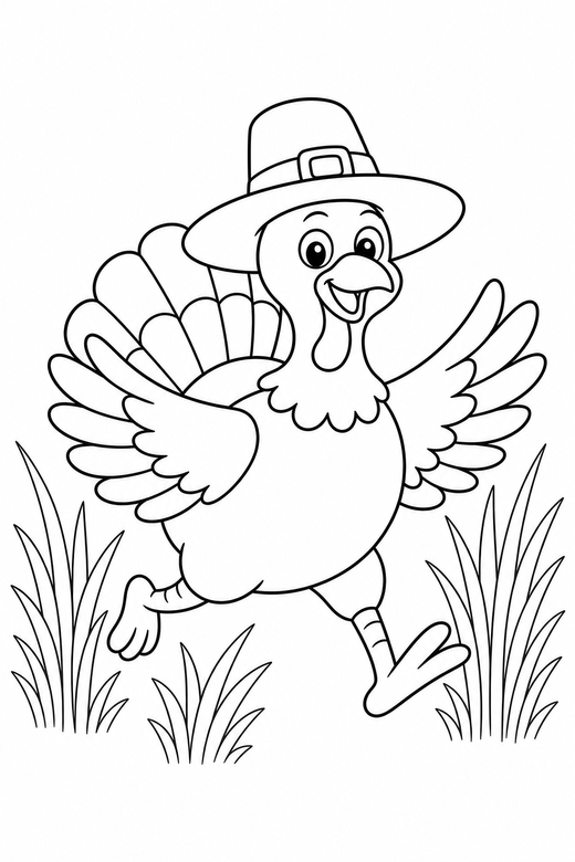 Turkey in a hat running in tall grass, color online