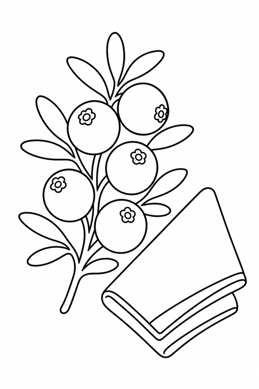 Cranberry sprig side view with a napkin, color online