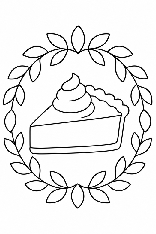 Pie slice side view framed by a wreath, color online