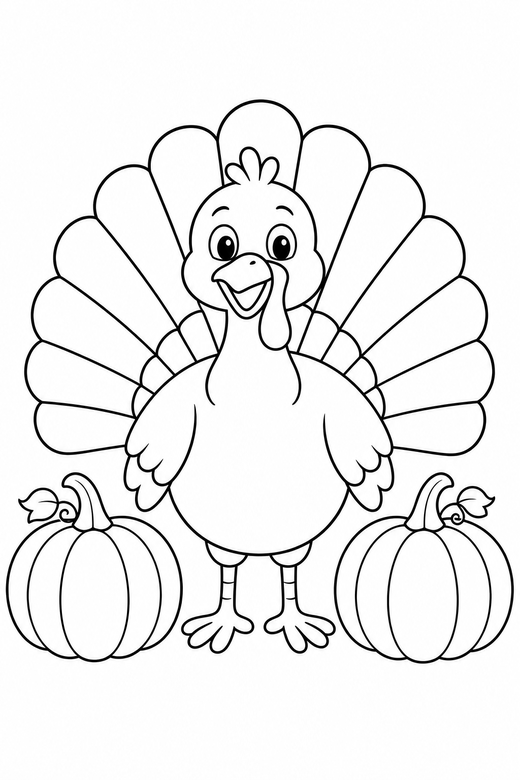 Turkey and pumpkins, color online
