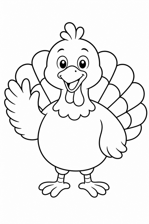 Cartoon turkey waving, color online