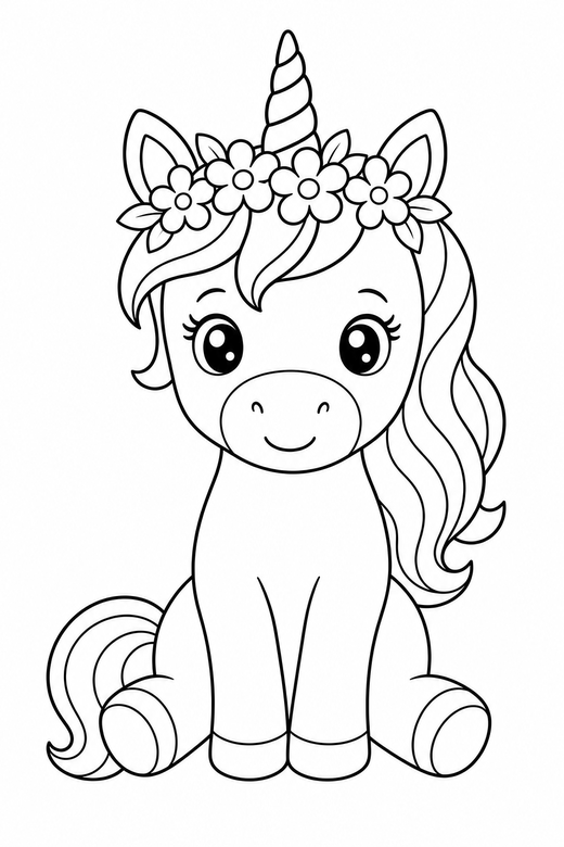 Unicorn with a flower crown, color online