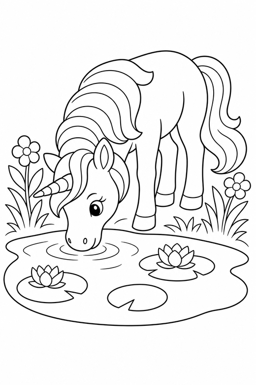 Unicorn at a pond, color online