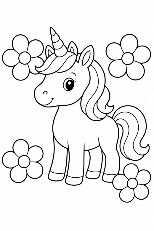 Unicorn among flowers, color online