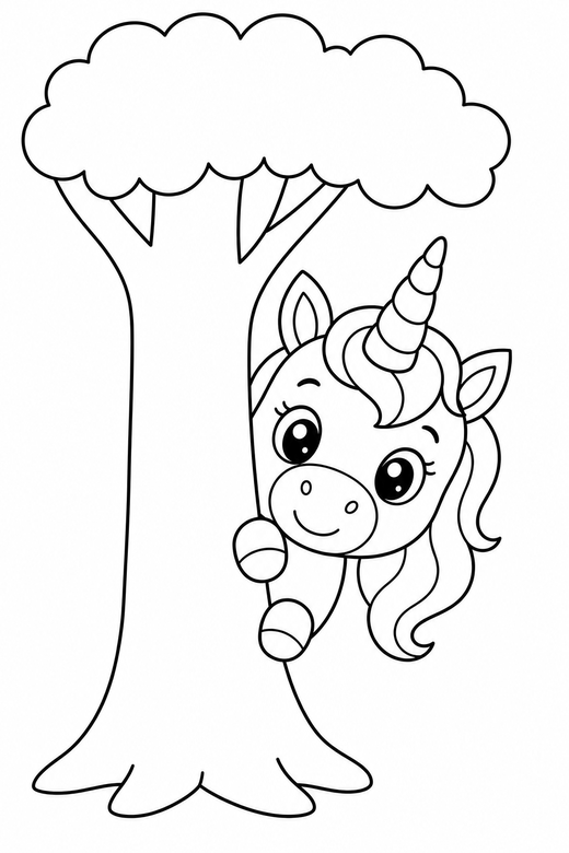 Unicorn behind a tree, color online