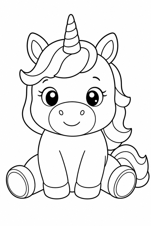 Chubby cartoon unicorn, color online