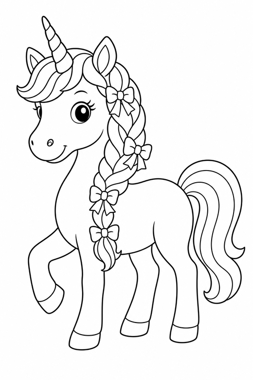 Unicorn with a braided mane, color online