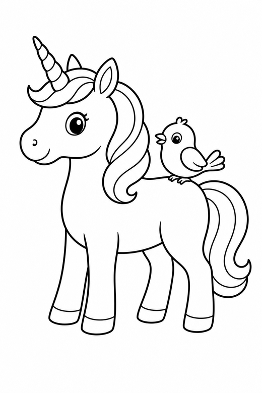 Unicorn and a little bird, color online