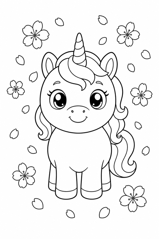 Pony unicorn seen head on, color online