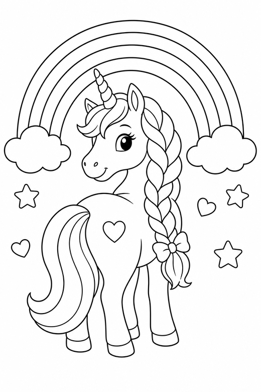 Braided-mane unicorn looking back, color online