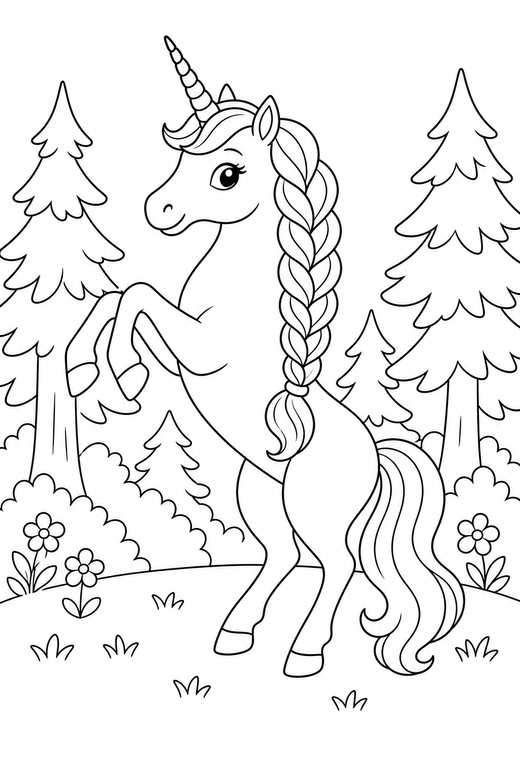 Braided-mane unicorn rearing up, color online