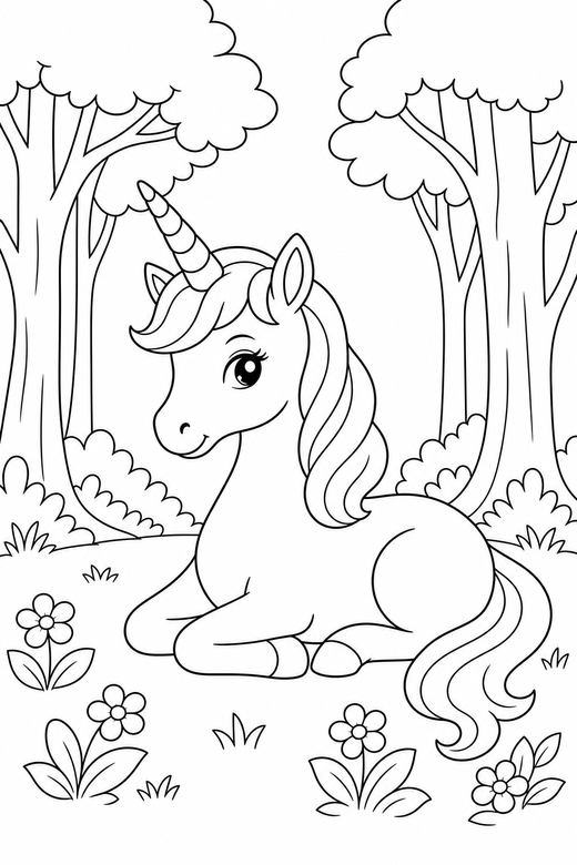 Slender unicorn lying down, color online