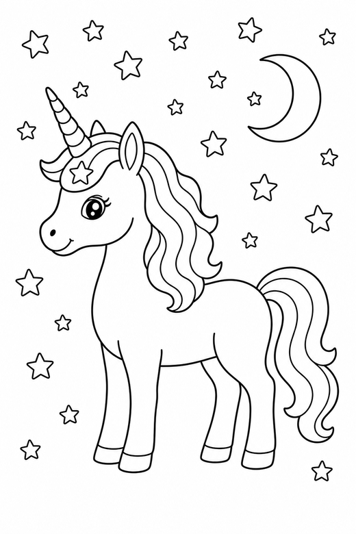 Star-marked unicorn standing under the stars, color online