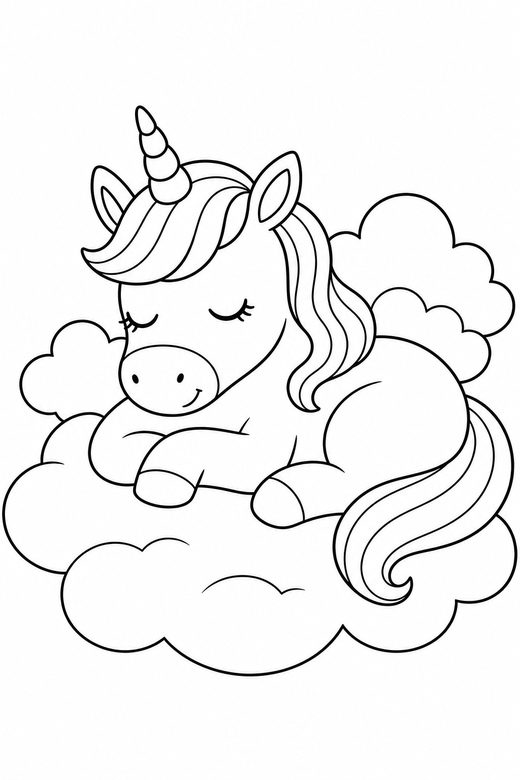 Unicorn asleep among clouds, color online