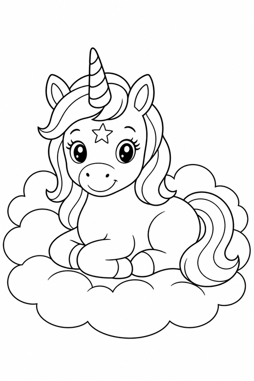 Star-marked unicorn lying down among clouds, color online