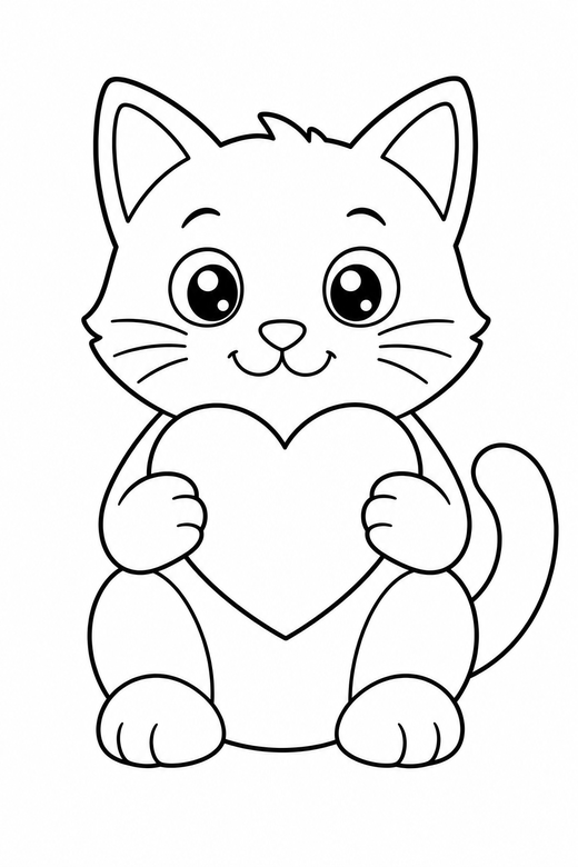 Cat holding a heart, color online