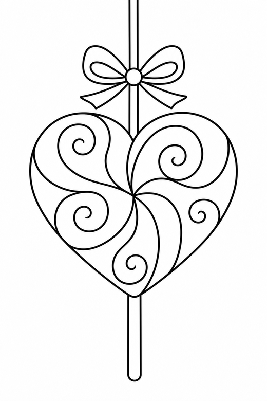 Heart lollipop with a swirl on a string, color online