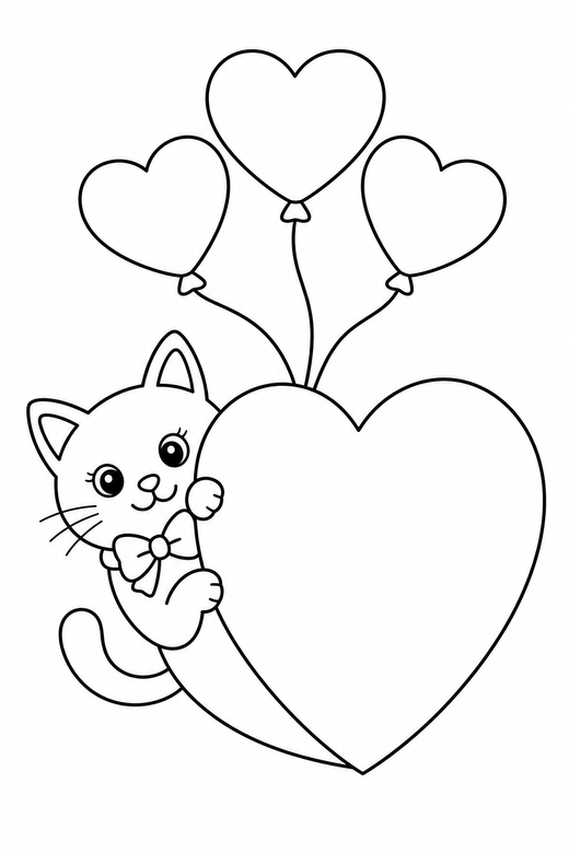 Cat peeking with balloons, color online