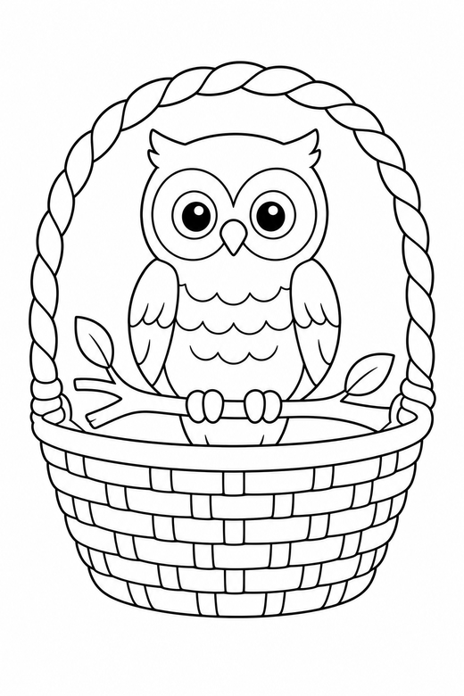 Owl sitting in a basket, color online