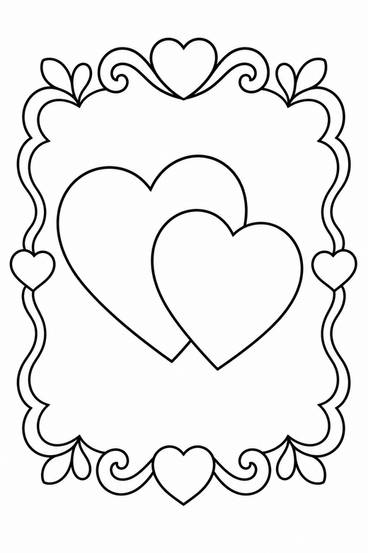 Linked hearts with a border, color online