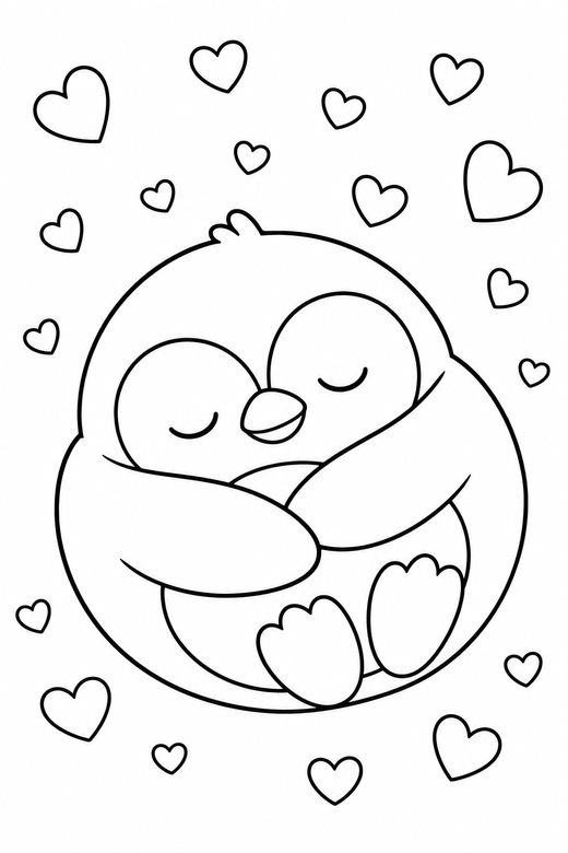 Penguin sleeping with confetti, color online