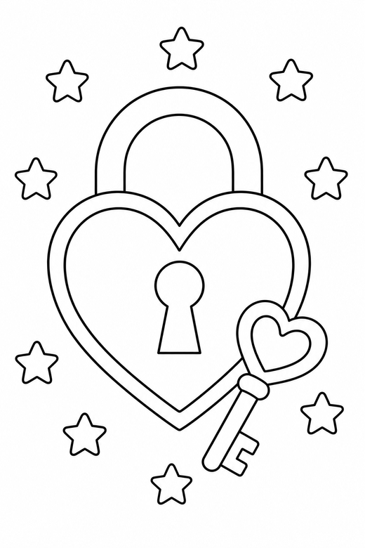 Heart and key with a border with stars, color online