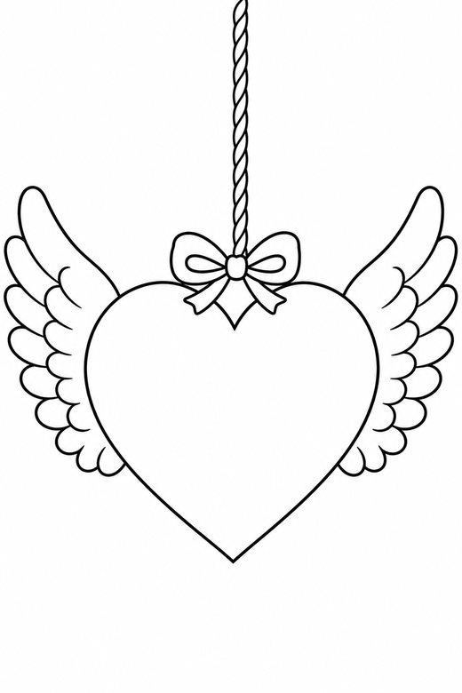 Winged heart with a blank centre on a string, color online