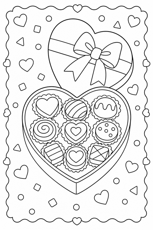 Chocolate box with a border with confetti, color online
