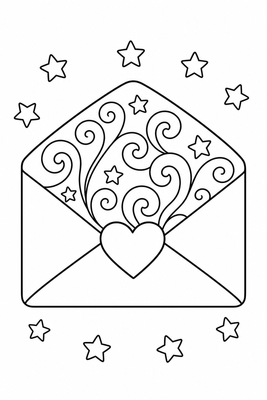 Sealed envelope with a swirl with stars, color online