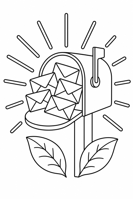 Full mailbox with rays with leaves, color online