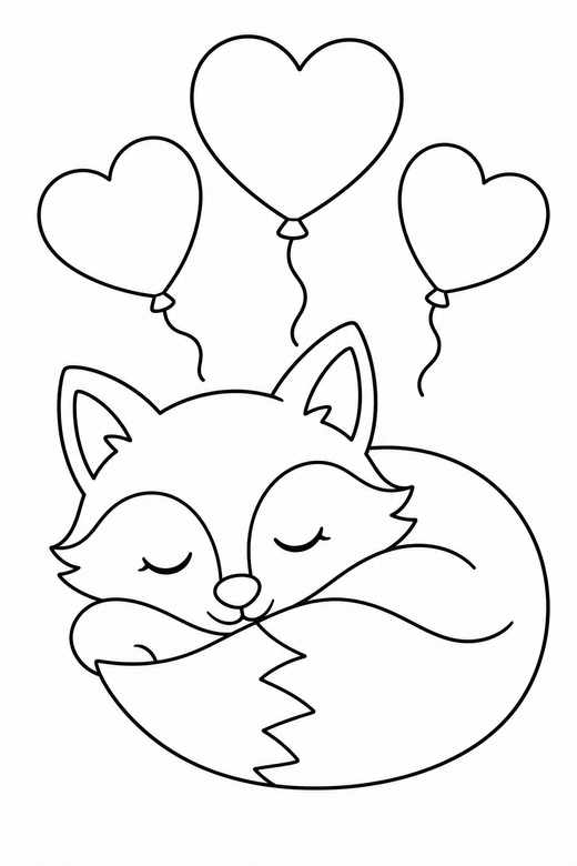 Fox sleeping with balloons, color online