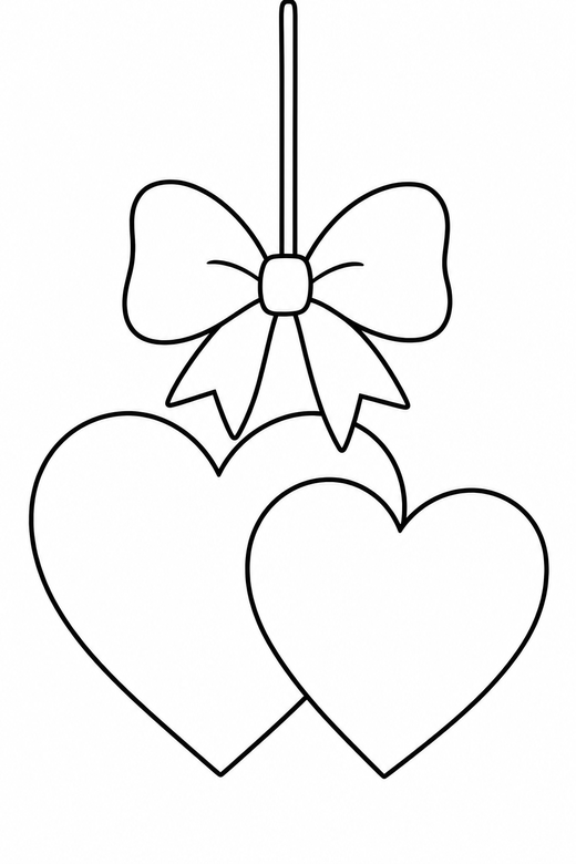 Linked hearts with a bow on a string, color online