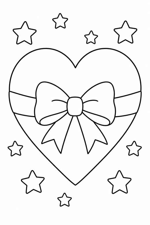 Heart with a bow with stars, color online