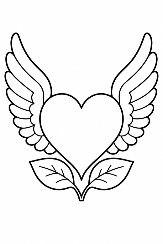 Winged heart outlined thickly with leaves, color online