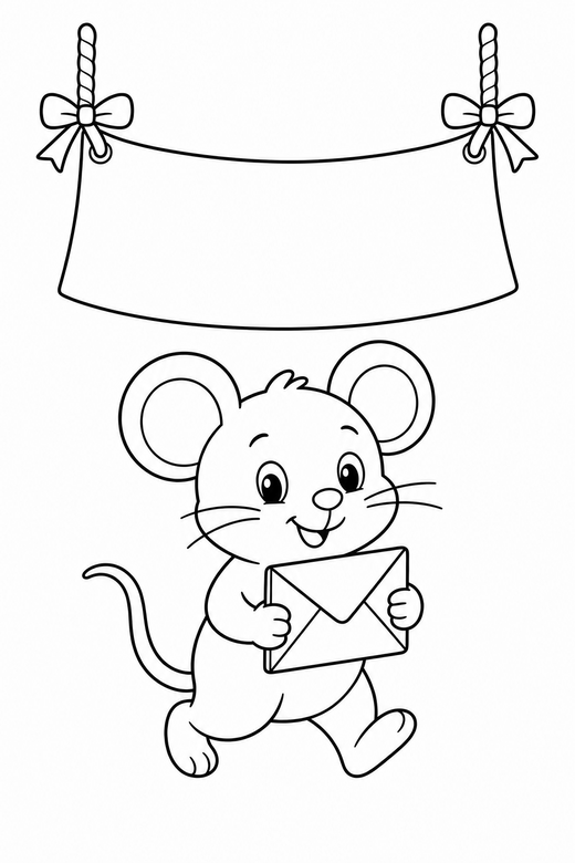 Mouse with a letter with a banner, color online