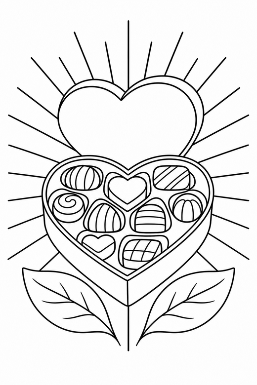 Chocolate box with rays with leaves, color online