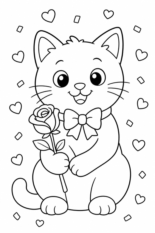 Cat with a rose with confetti, color online