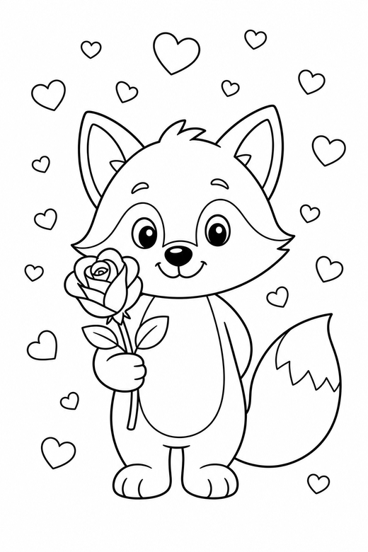 Fox with a rose with confetti, color online