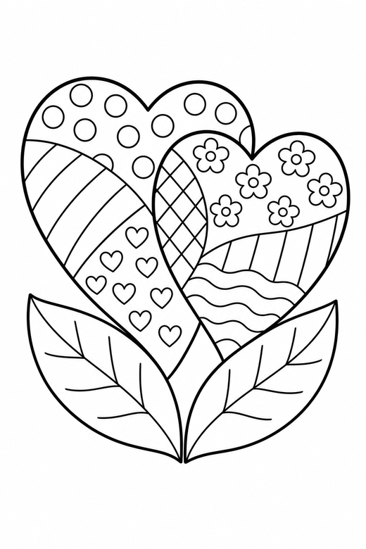 Linked hearts patterned with leaves, color online