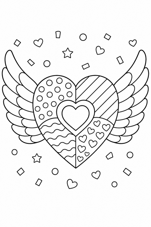 Winged heart patterned with confetti, color online