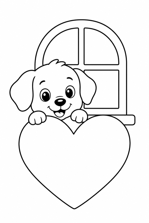 Puppy peeking by a window, color online