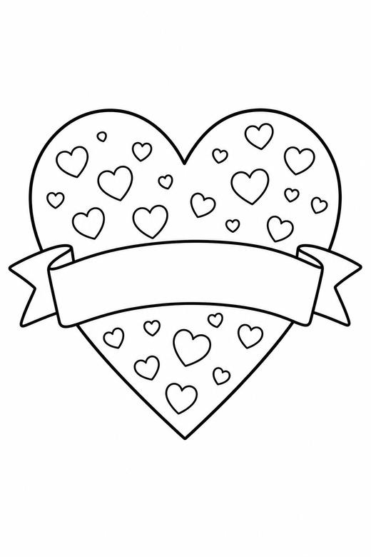 Heart banner made of small hearts in a frame, color online