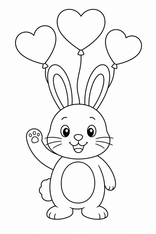 Bunny waving with balloons, color online